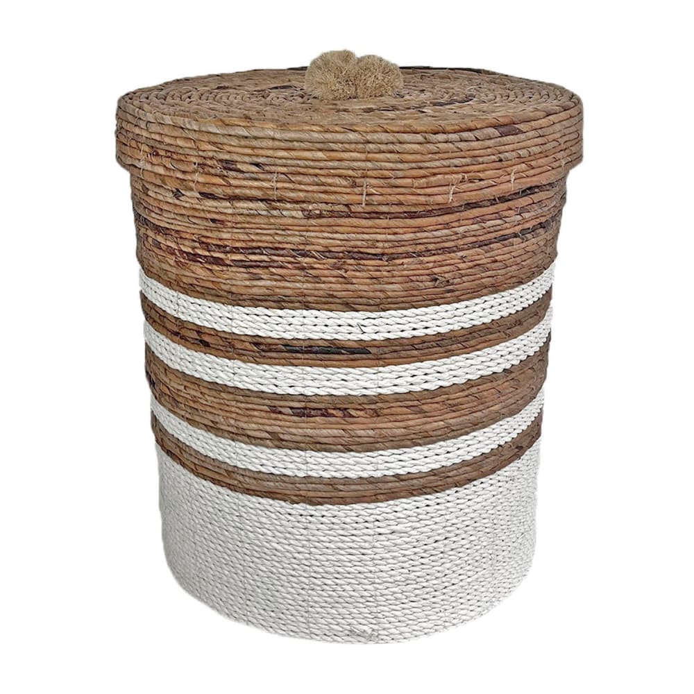 NATYAL Naturkorb mit Deckel in Weiß- und Brauntönen D. 42 cm style seaside Beige Naturfasern