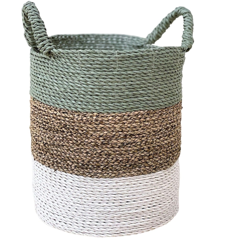 NATYAL Korb aus Naturfasern in Weiß- und Grüntönen D. 45 cm style seaside Mehrfarbig Naturfasern