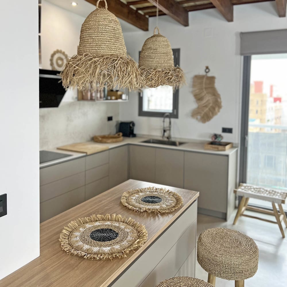 Cesto de fibras naturales con tonos blancos y verdes d. 45 cm - Maisons du Monde