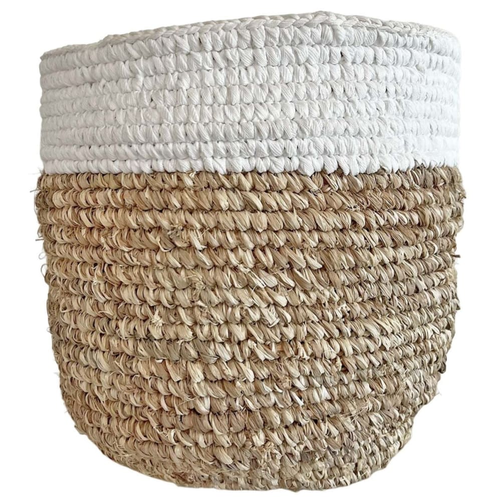 Panier de rangement en raphia beige et blanc d.25 cm