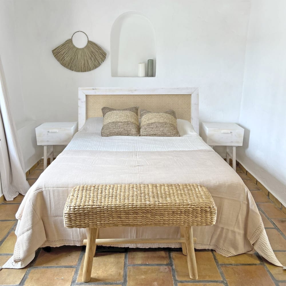 Lámpara de terracota blanca con flecos de fibra natural d.20 cm - Maisons du Monde