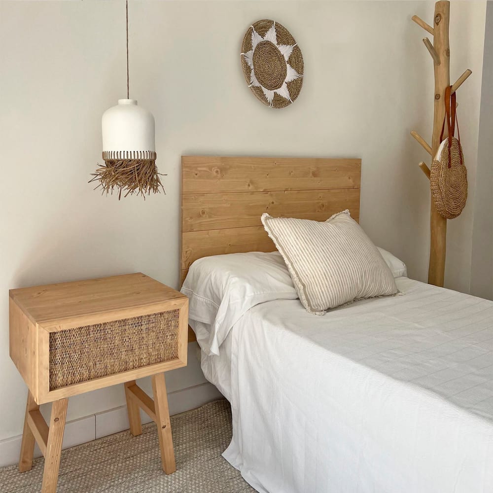 Lampe suspendue en terre cuite blanche avec franges naturelles d.20cm — vue 4