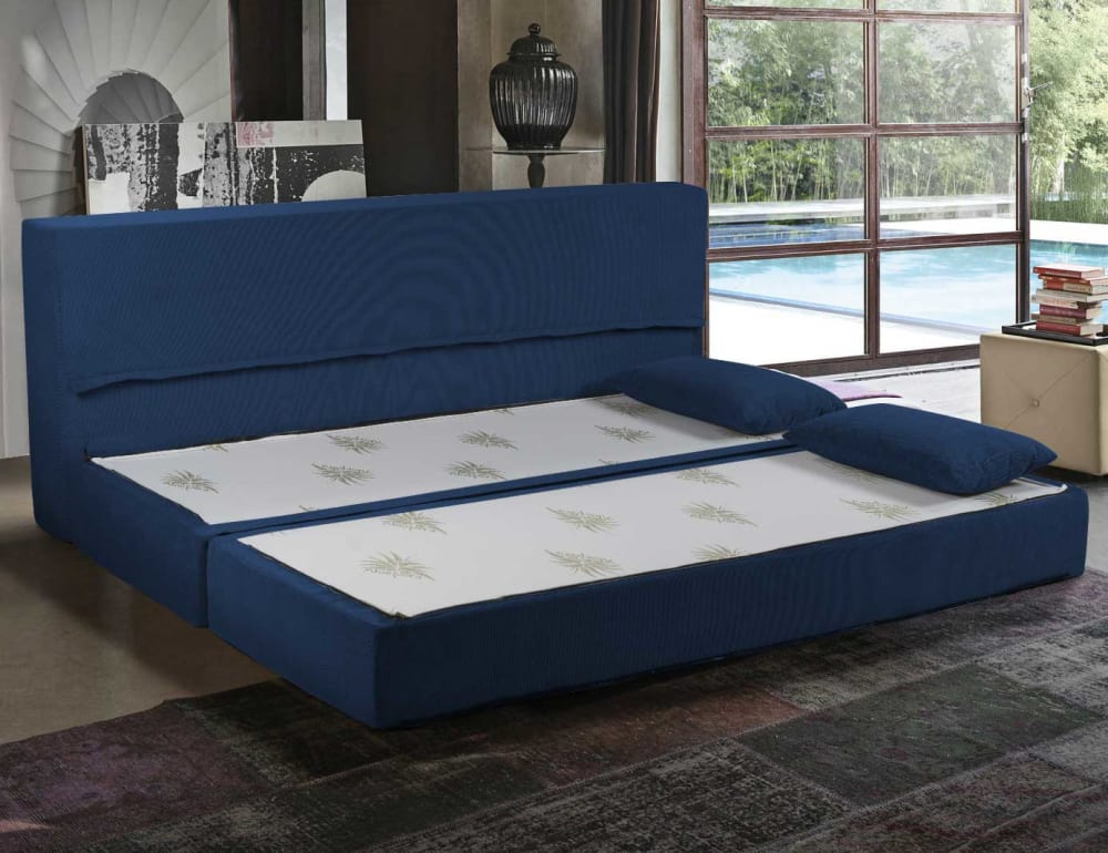 Divano Letto 3 Posti Sfoderabile e Lavabile, Blu - Baldiflex