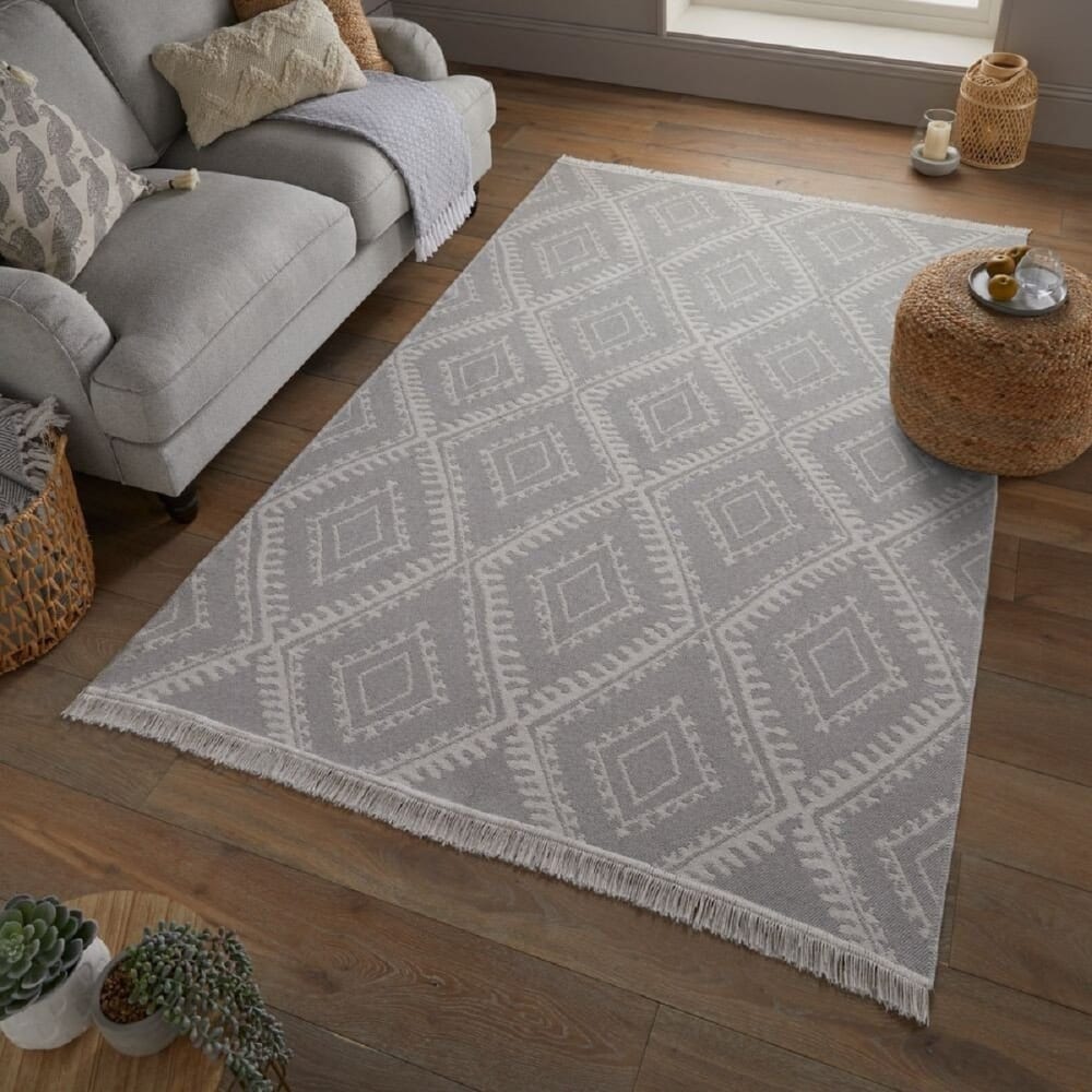 Tapis moderne en coton recyclé beige 120x170 cm — vue 3