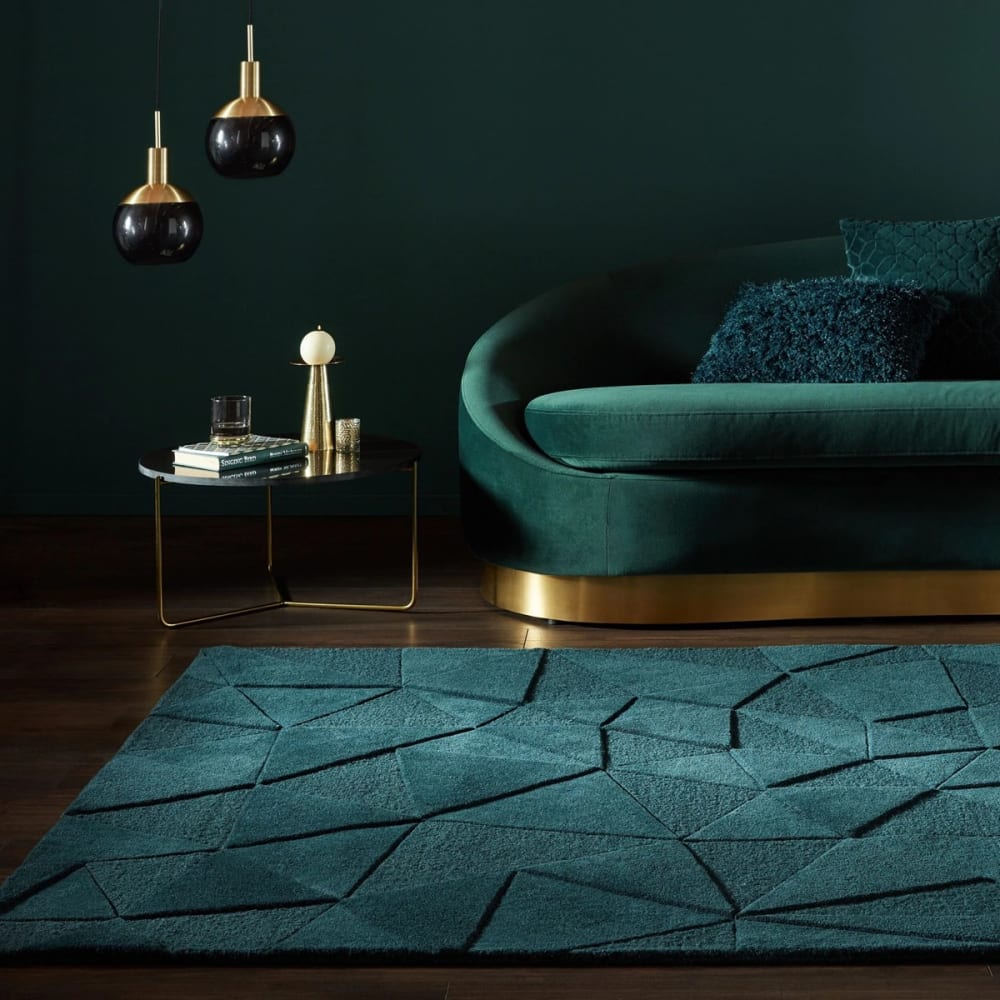 Tapis de salon moderne en laine bleu turquoise 120x170 cm