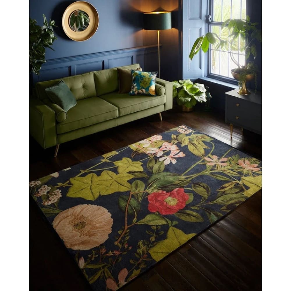 Tapis de salon floral bleu nuit 120x170 cm - Maisons du Monde