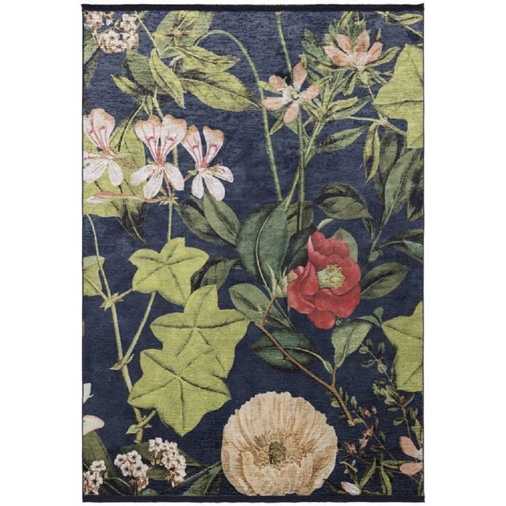 Tapis de salon floral bleu nuit 160x230 cm