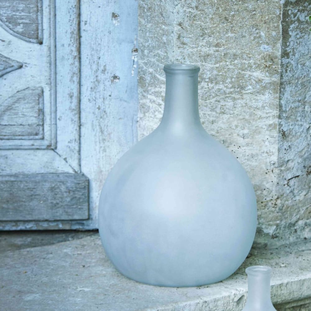 Vase bonbonne en verre dépoli blanc 38 x 30 cm