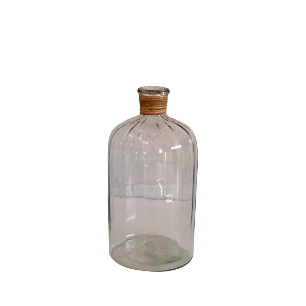Garrafa de vidrio estriado y cuello de fibra 26 x 13 cm