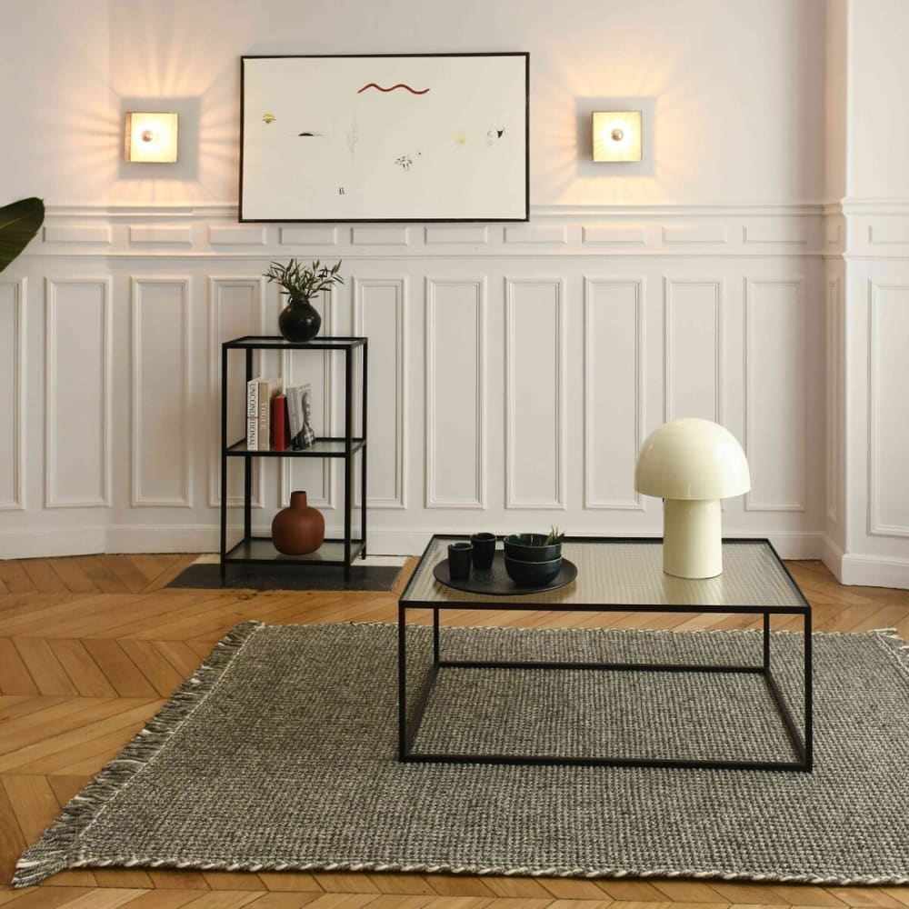 Tapis rectangulaire en laine tressée écru et gris 160 x 230 cm