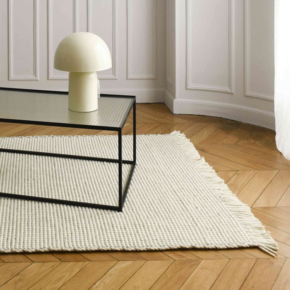 Tapis rectangulaire en laine tressée écru et gris 140 x 200 cm — vue 4