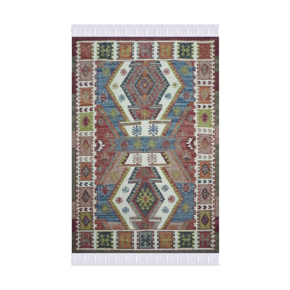 Tapis rectangulaire en coton et laine motifs kilim 140 x 200 cm
