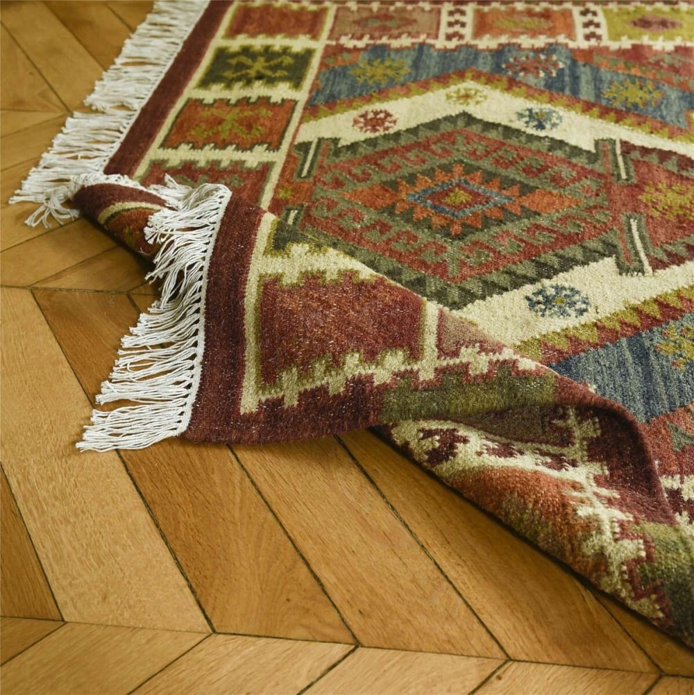 Tappeto rettangolare in cotone e lana motivi kilim 140 x 200 cm -