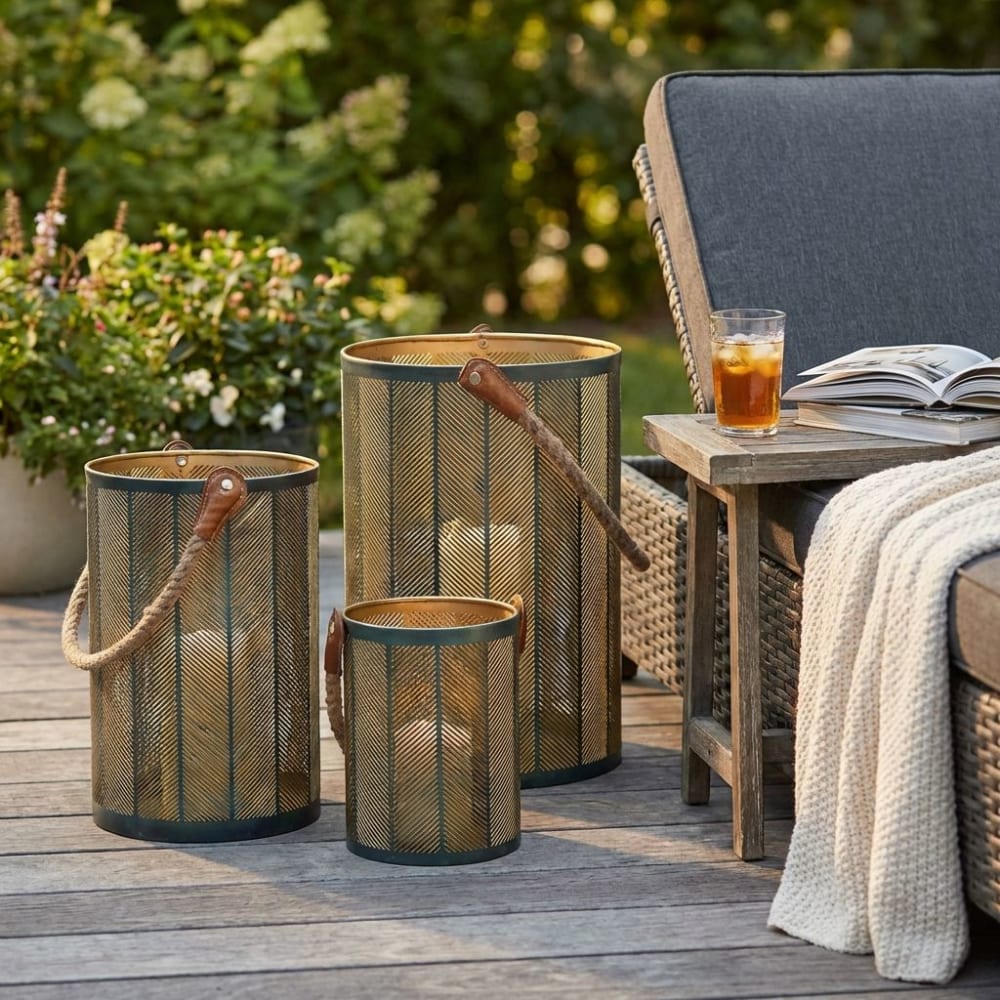 Set di 3 lanterne in acciaio verde/oro 35x35x25 - Milani Home