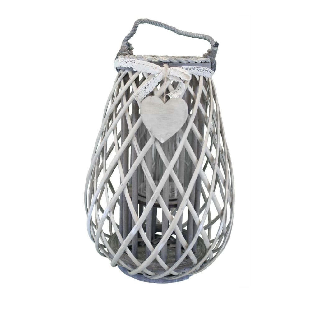 Lanterna in vimini/vetro grigio 23x23x31 - Grigio - Rattan