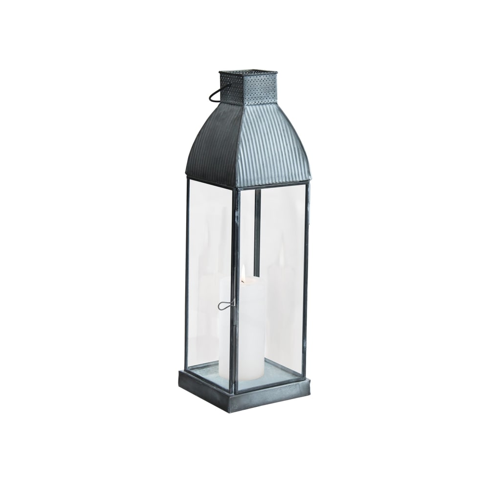 Lanterna in vetro/metallo grigio 12x12x41 - Vetro