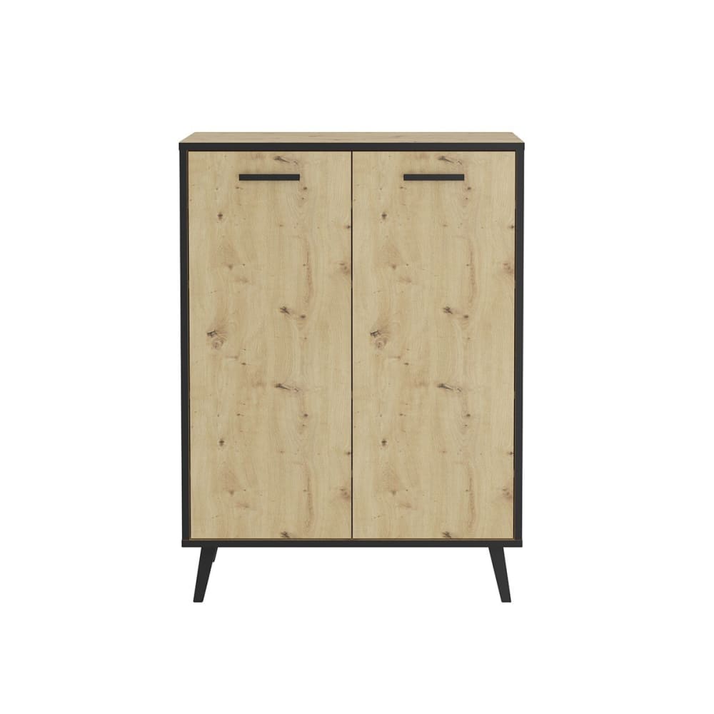 Petit buffet décor 2 portes chêne et gris foncé - L68,5 cm