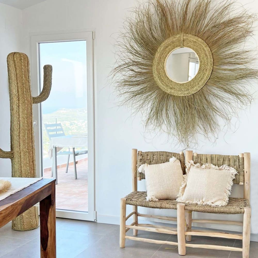 Miroir décoratif à franges en fibres naturelles 90 cm