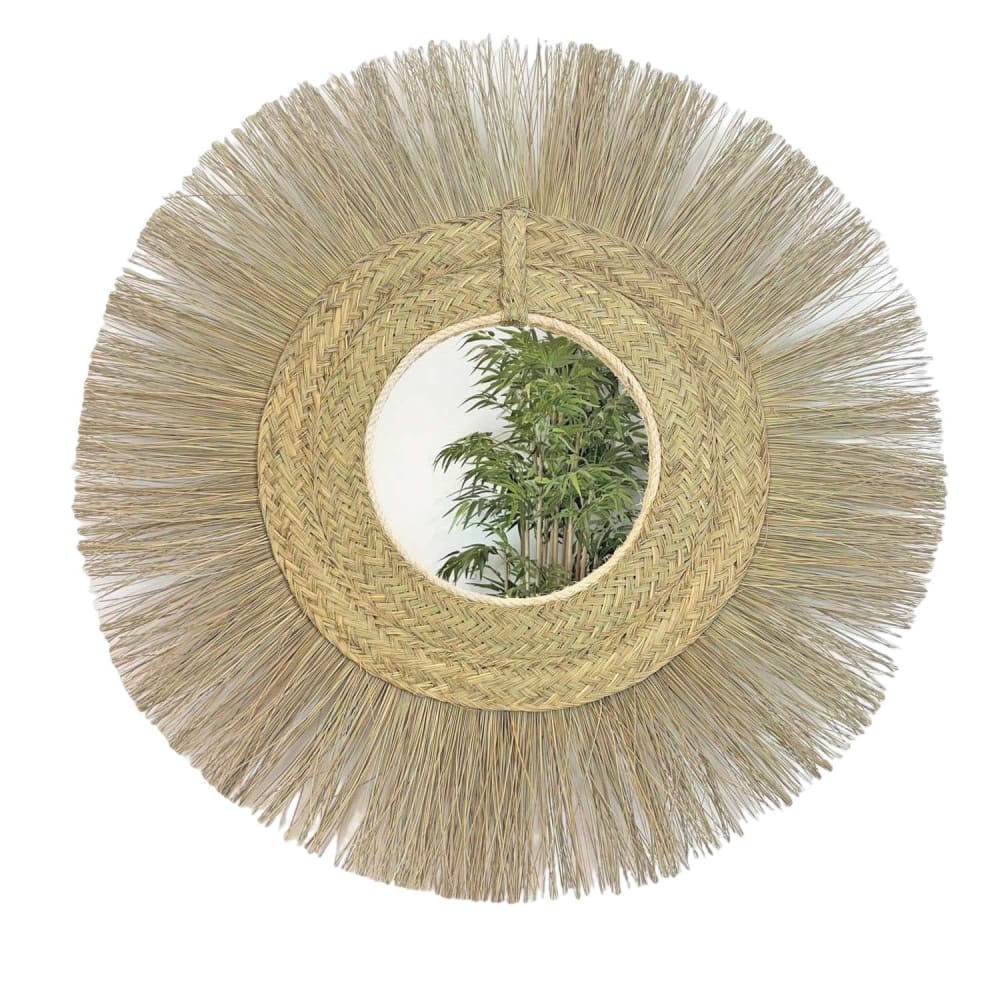 Espejo decorativo de esparto con flecos 60 cm