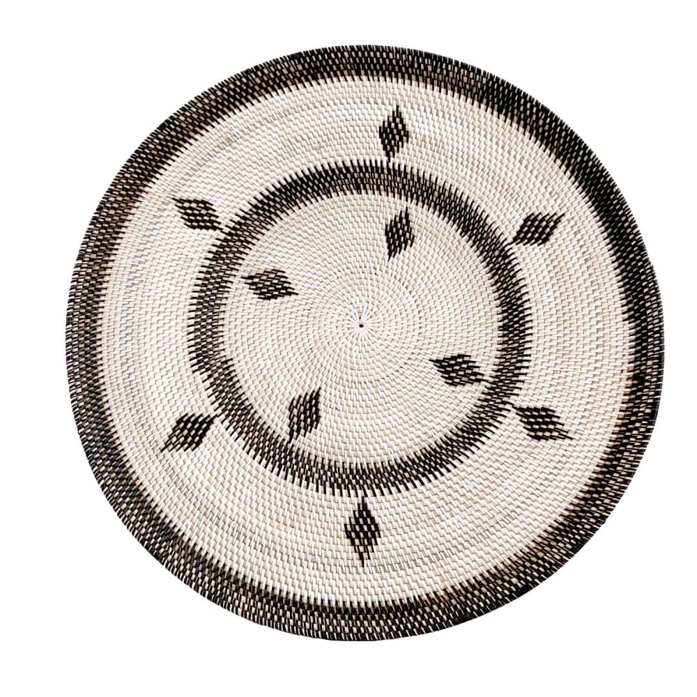 Plato decorativo de ratán blanco y negro 70 cm