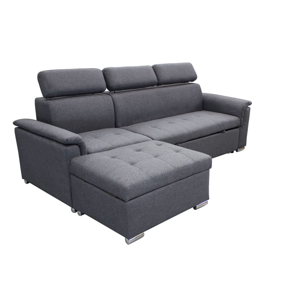 Divano letto con penisola in tessuto grigio scuro 234x148x84 - Tessuto