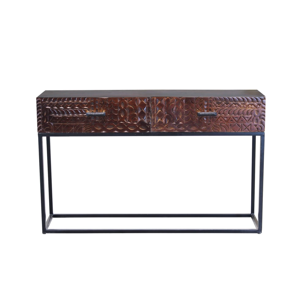 Consolle con decoro in legno/metallo marrone 120x30x76 - Modello Industriale - LEGNO