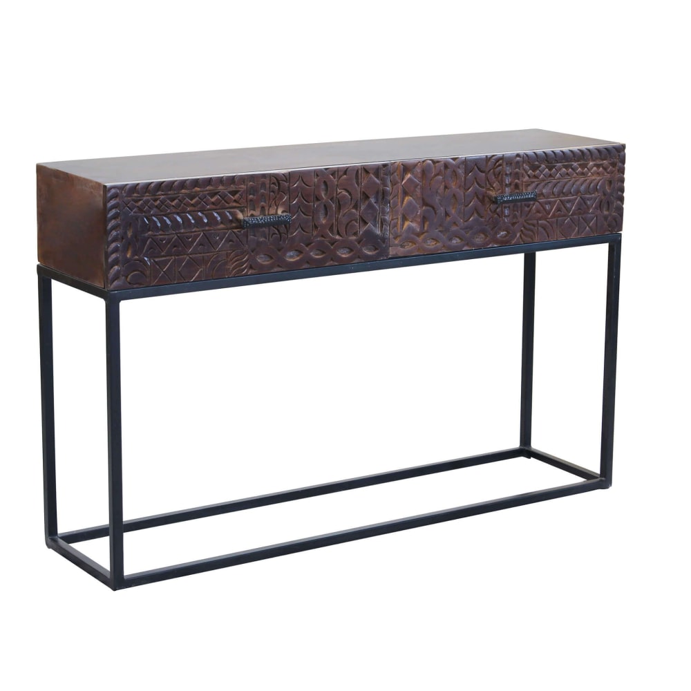 Consolle con decoro in legno/metallo marrone 120x30x76 - Milani