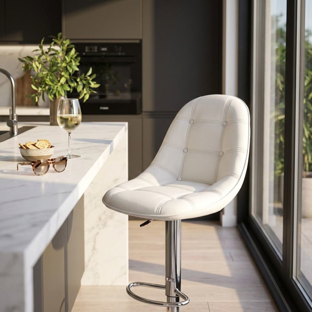 Sgabello da bar in ecopelle/metallo bianco 59x55x116 - Milani