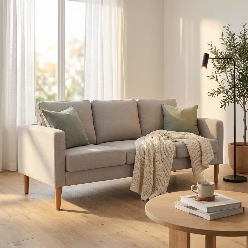 Divano 3 posti in tessuto beige 177x73x82 - Milani Home