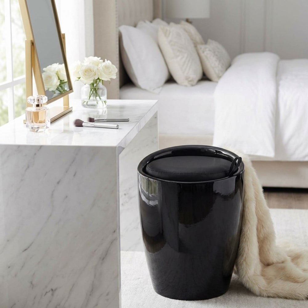Sgabello pouf con cuscino in pvc nero 36x36x50 - Milani Home