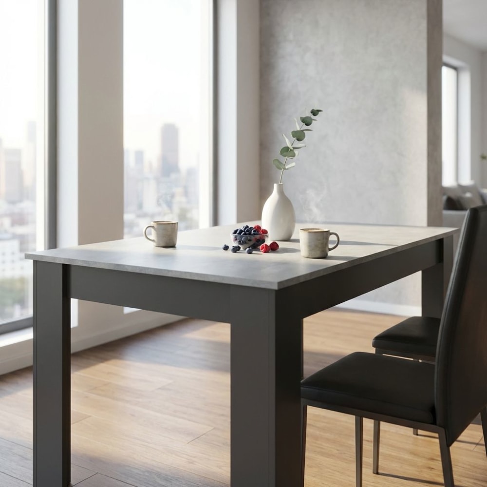 Tavolo in truciolare bilaminato cemento/grigio scuro 138x80x74.5
