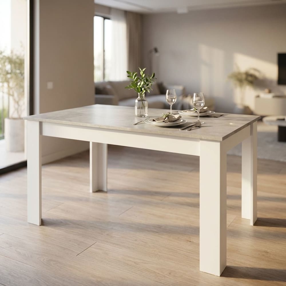 Tavolo in truciolare bilaminato cemento/bianco 138x80x74.5 -