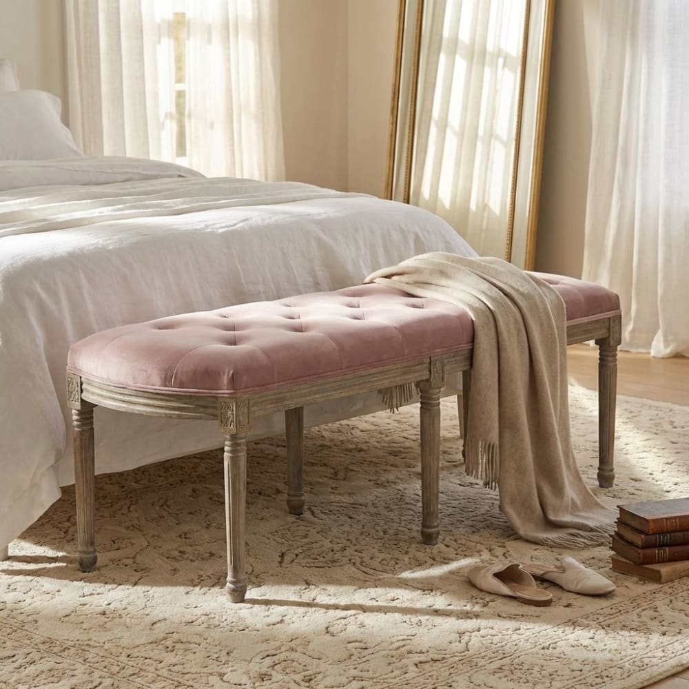 Panca in legno/velluto rosa 125x45x48 - Milani Home