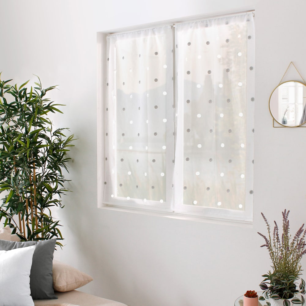 Paire de petits voilages droits à pois colorés polyester blanc 60x90