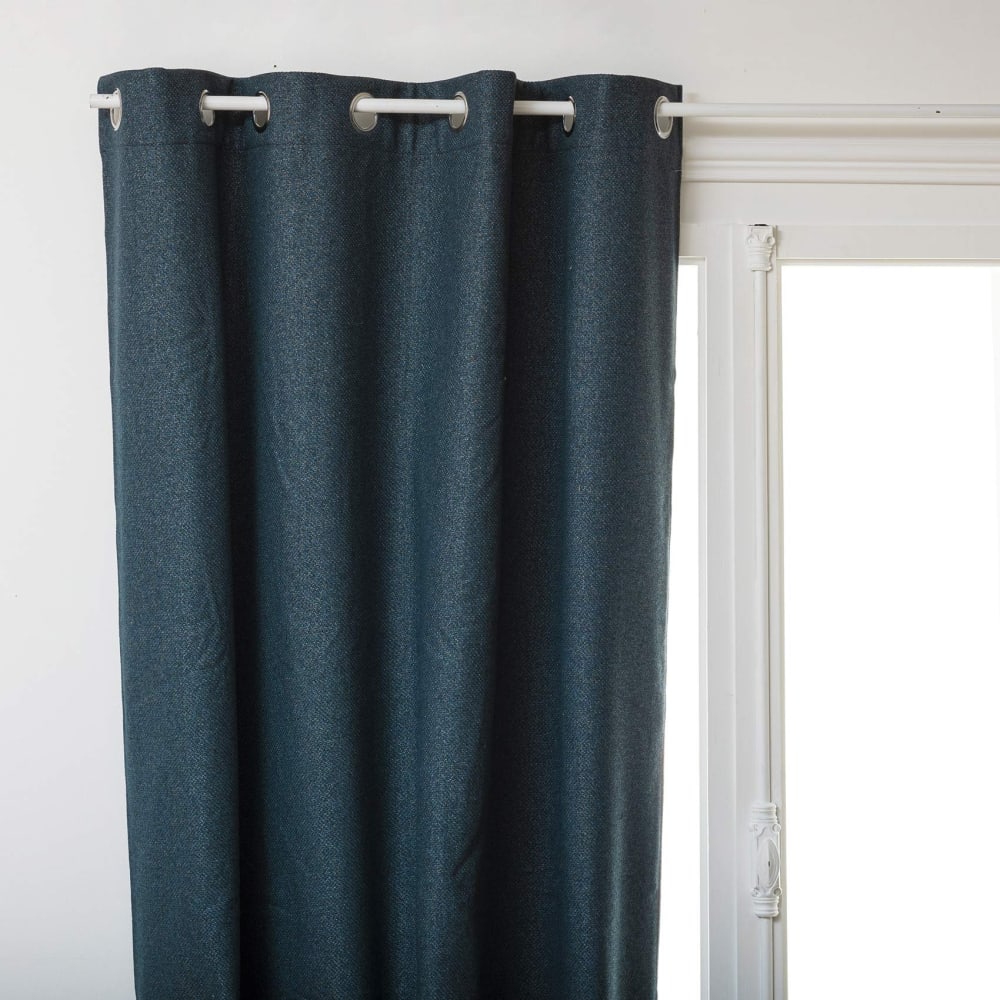 Rideau uni isolant et occultant jacquard/polyester bleu marine 140x260