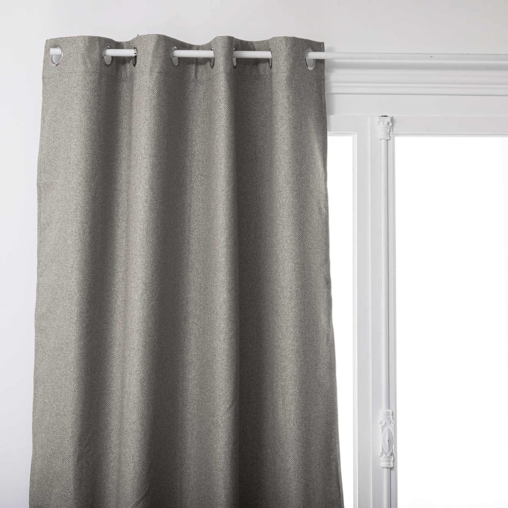 Rideau uni isolant et occultant jacquard/polyester gris clair 140x260
