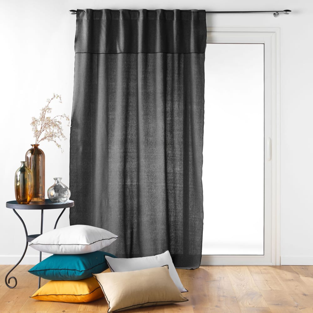 Rideau voilage surfilé passants cachés coton gris anthracite 140x240