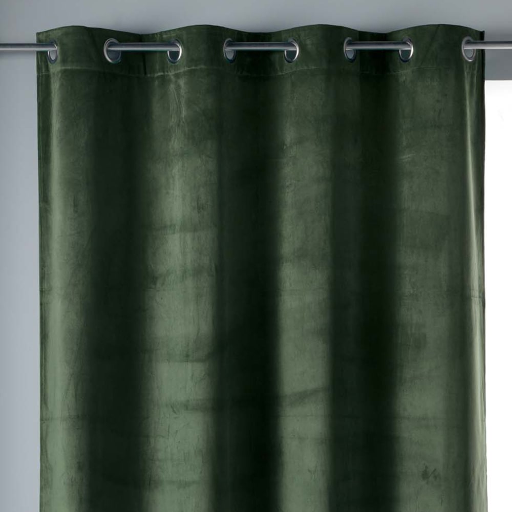 Rideau tamisant en velours ras kaki 140x240 cm - Maisons du Monde