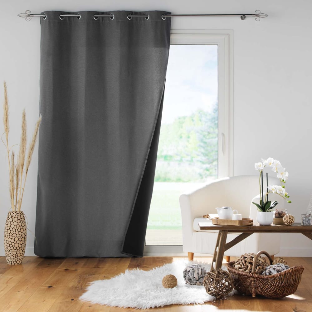 Rideau isolant doublé polaire polyester gris anthracite 140x260 cm