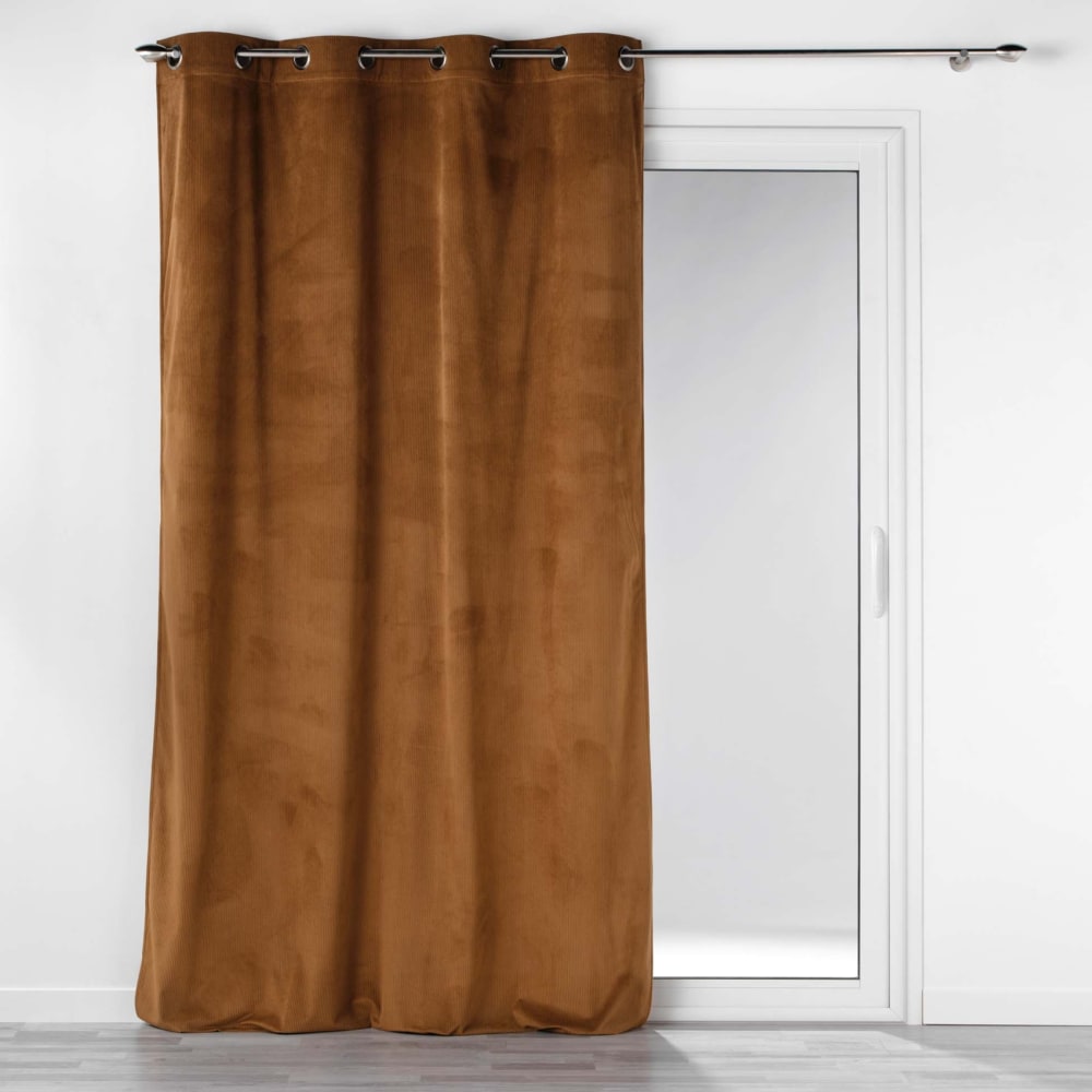 Rideau à œillets casual sauge velours côtelé uni marron brun 140x260 - Maisons du Monde