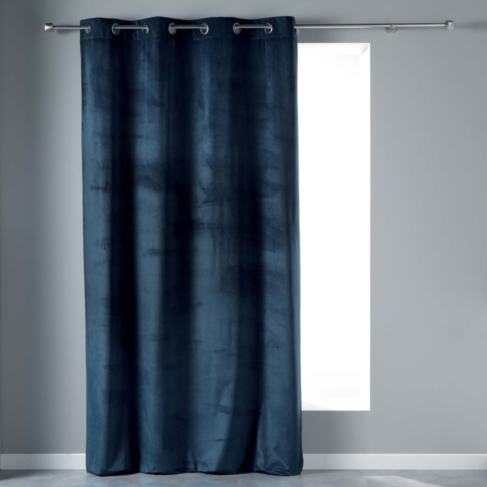 Rideau tamisant en velours ras bleu marine 140x240 cm