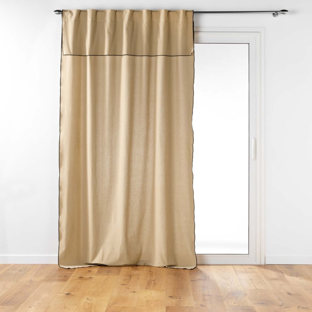 Rideau voilage surfilé passants cachés coton beige 140x240 cm