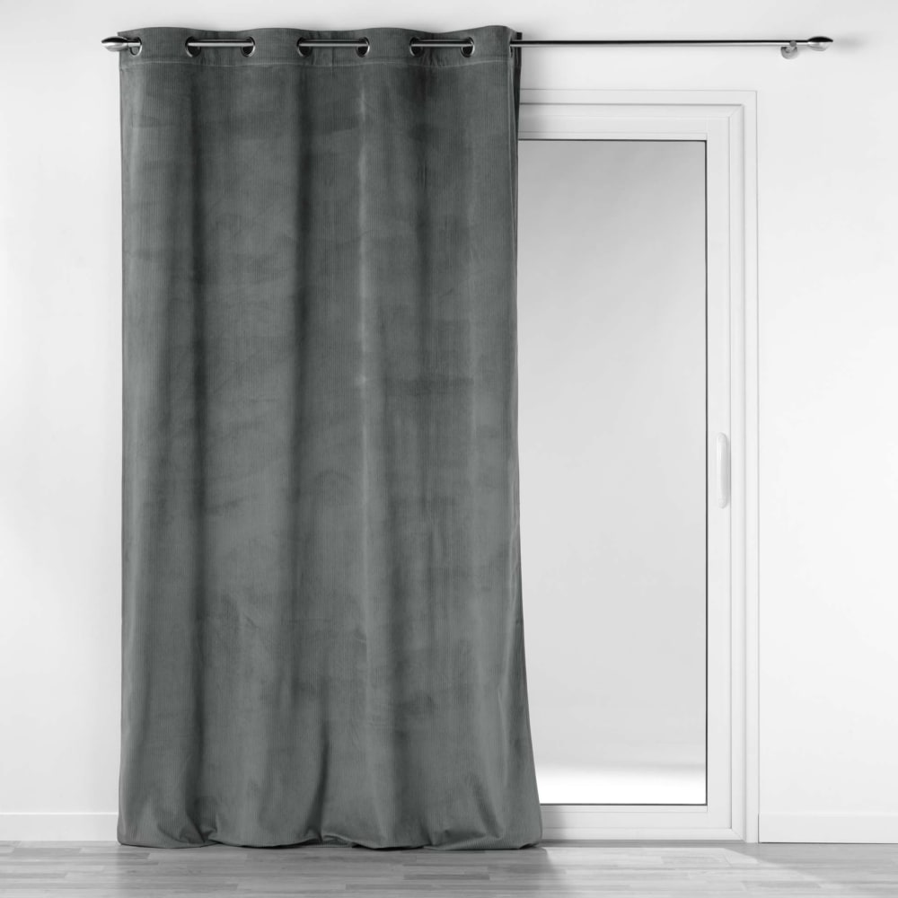 Rideau à œillets casual sauge velours côtelé uni gris anthracite - Maisons du Monde