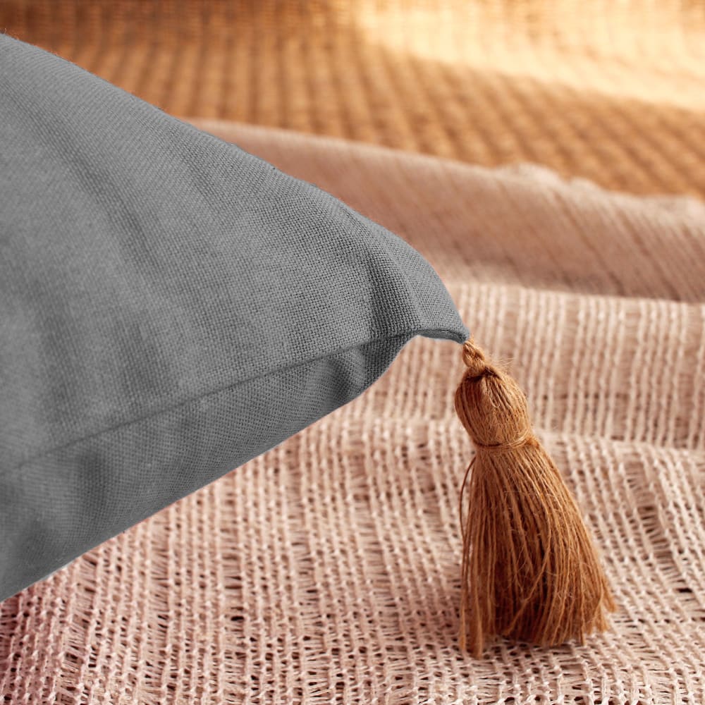 Coussin avec pompons en jute jute/coton gris clair 50x70 cm - Maisons du Monde