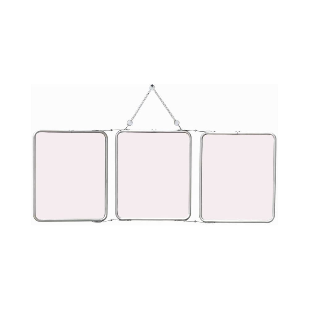 Miroir de barbier 3 faces laiton argenté avec chaîne