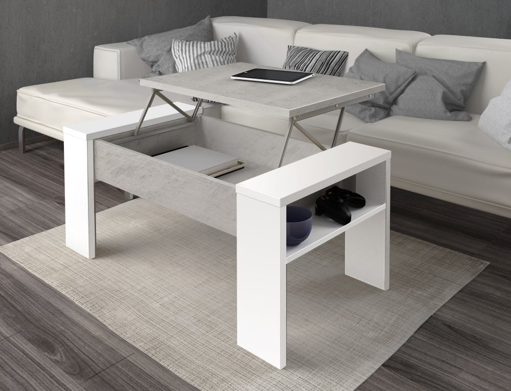 Tavolino contenitore effetto legno grigio cm. H.42,5 x l.98,5 x