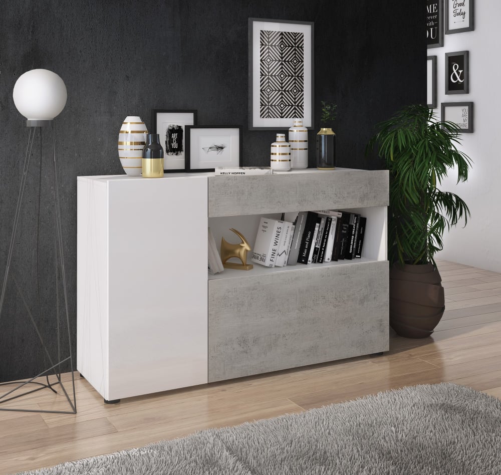Madia effetto legno finitura larice bianco cm. H.81 x l.130 x