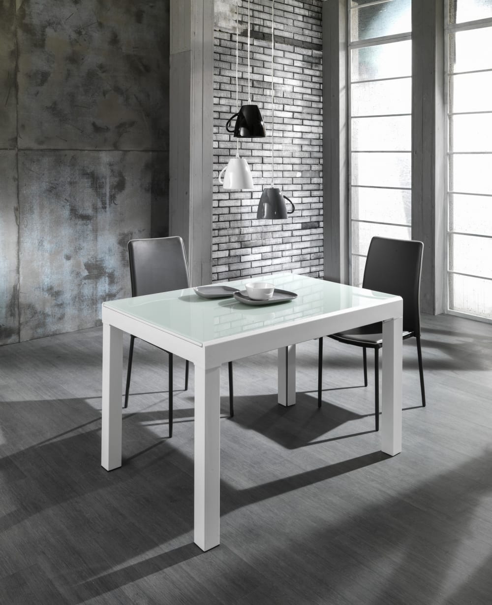 Tavolo allungabile in vetro temprato bianco cm. H.75 x p.83 x