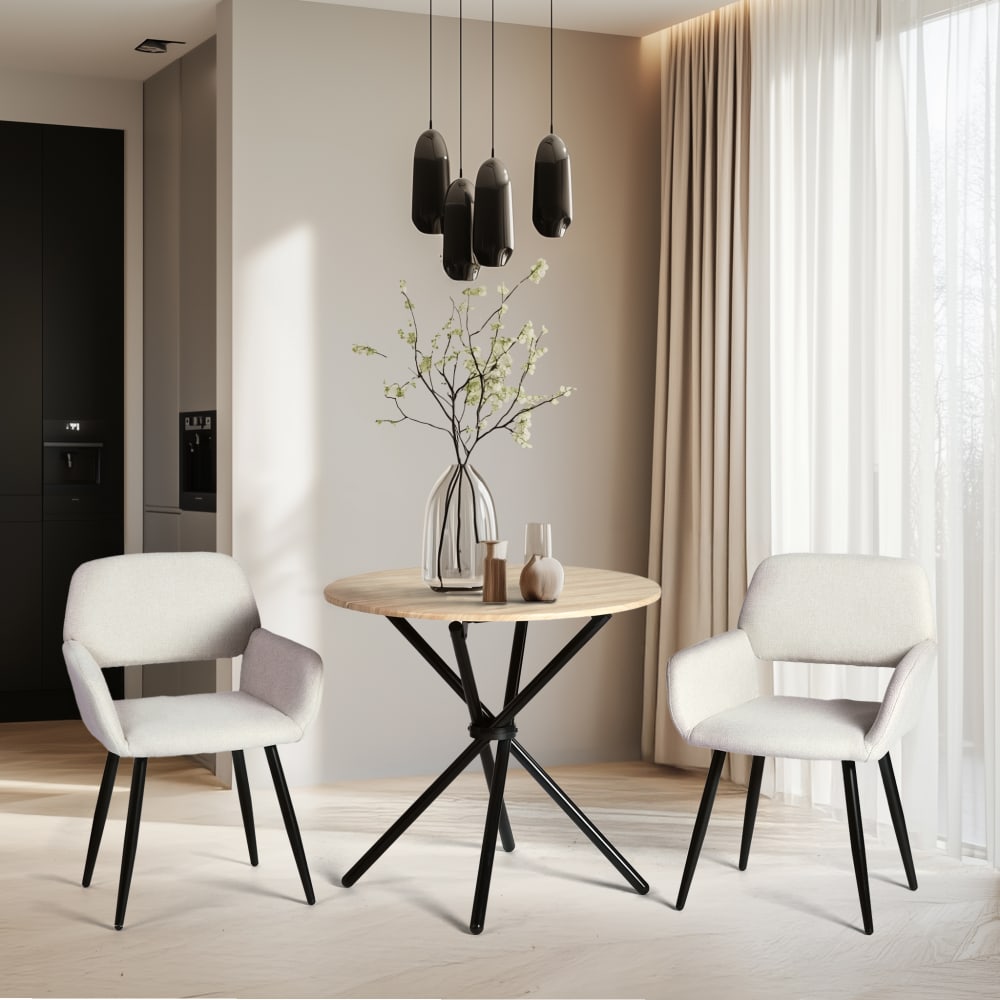 Lot de 8 chaises scandinaves tissu beige pieds noirs - Maisons du Monde