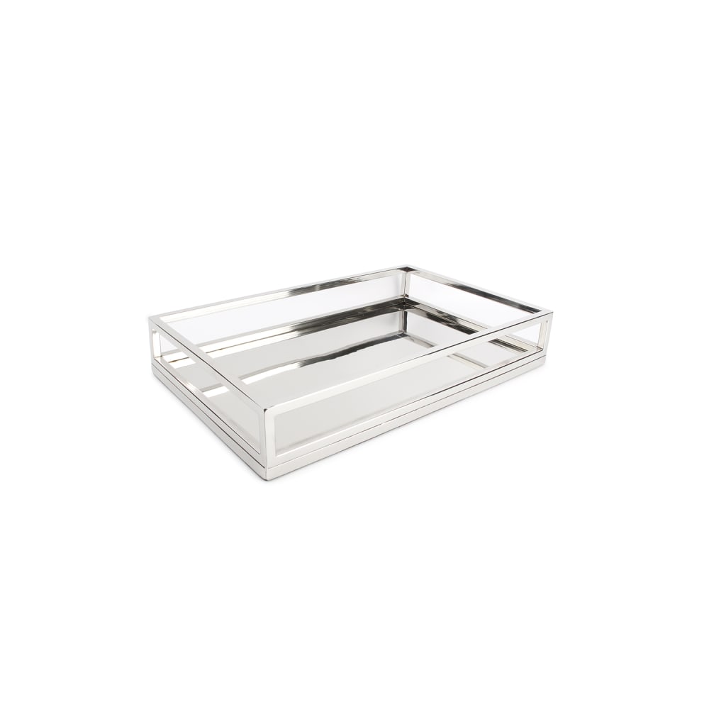 Plateau de service argent en métaux 39,5x24,5xh7cm